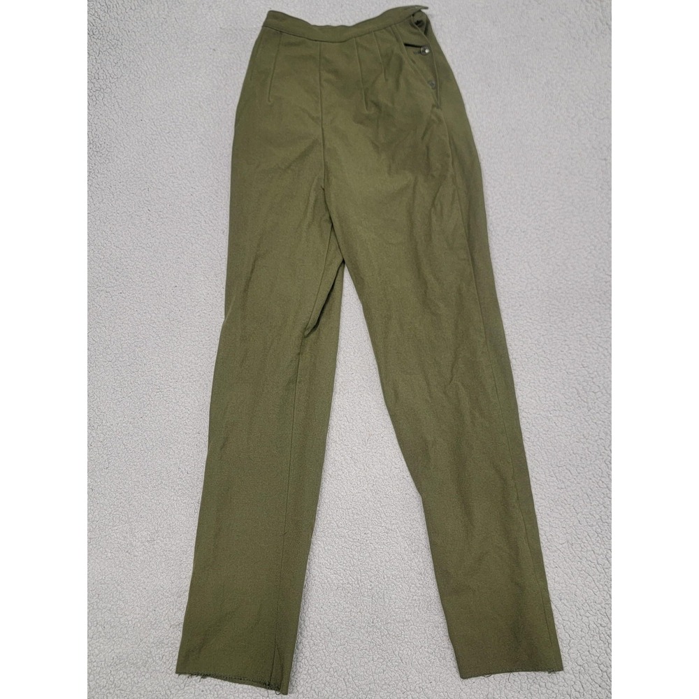 Vintage US Army Pants Womens 18 Olive Wool Field OG-108 Side Button 70s